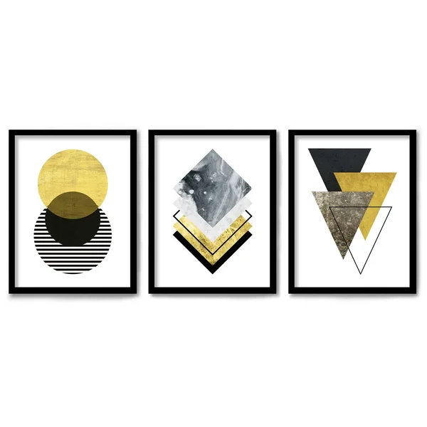 Americanflat Triptych Wall Art Minimalist Geo by Monica Pop - Set of 3 Black Framed Prints, Size: 22 x 28, Gold