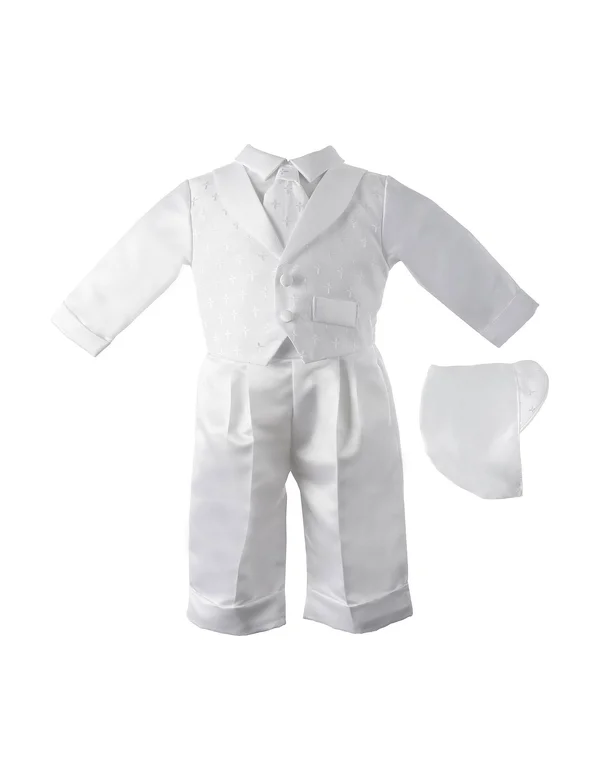 Lauren Madison Baby Boy Christening Baptism Infant Vest Set with Satin Pants, White, 0-3 Months