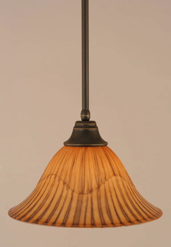 Toltec Lighting-26-DG-58319-One Light Stem Pendant Dark Granite Finish with Tiger Glass - 50cm x 24cm
