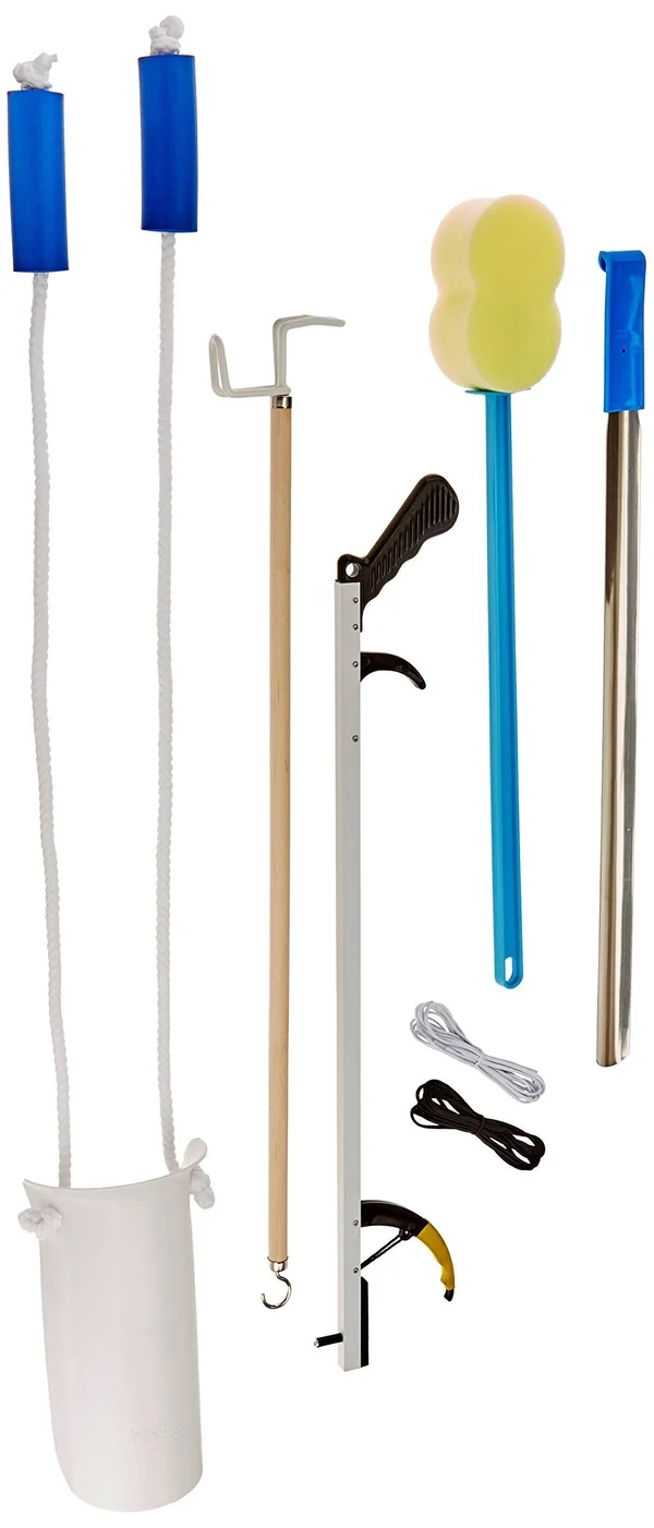 Sammons Preston Complete Hip Replacement Kit, Recovery Kit with Assorted Daily Living Tools Including Sock Aid, 24x22 Shoehorn