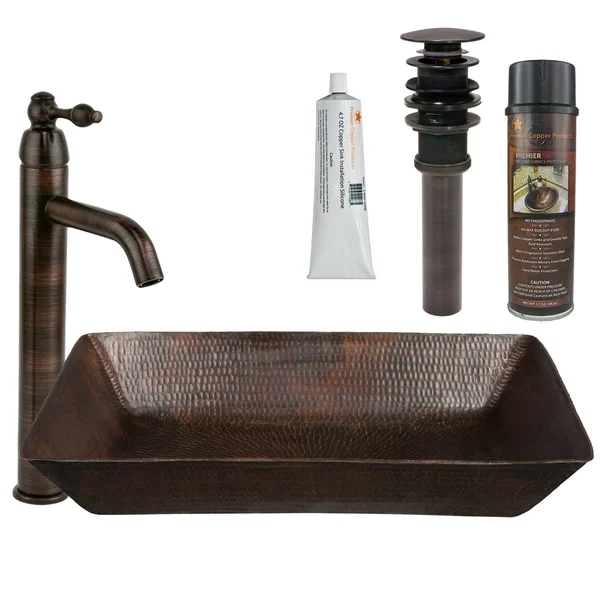 Premier Copper Products - BSP1_VREC2014DB Vessel Sink - Faucet and Accessories Package