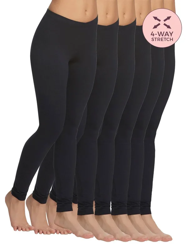 Felina - Velvety Soft Lightweight Leggings, Moisture Wicking, Yoga, 6 Pack (Small, Black Heather Grey Navy)