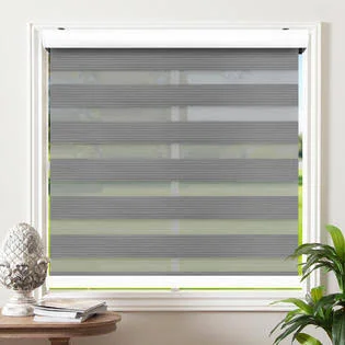 Biltek Cordless Zebra Roller Blinds Sheer Shades, Free-Stop Combi Blinds, Dual Layer, Sheer or Privacy - Gray, 50x22W x 72x22H