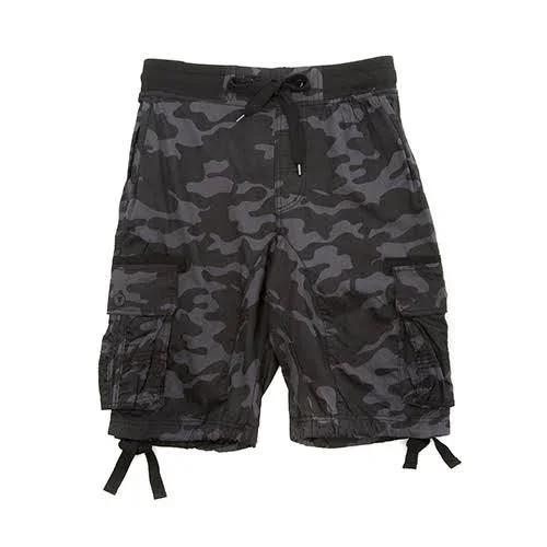 Southpole Mens Jogger Shorts with Cargo Pockets, Grey/Black, M