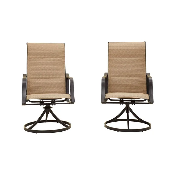 Patio Festival Swivel Padded Sling Outdoor Dining Chair in Beige (2-Pack)