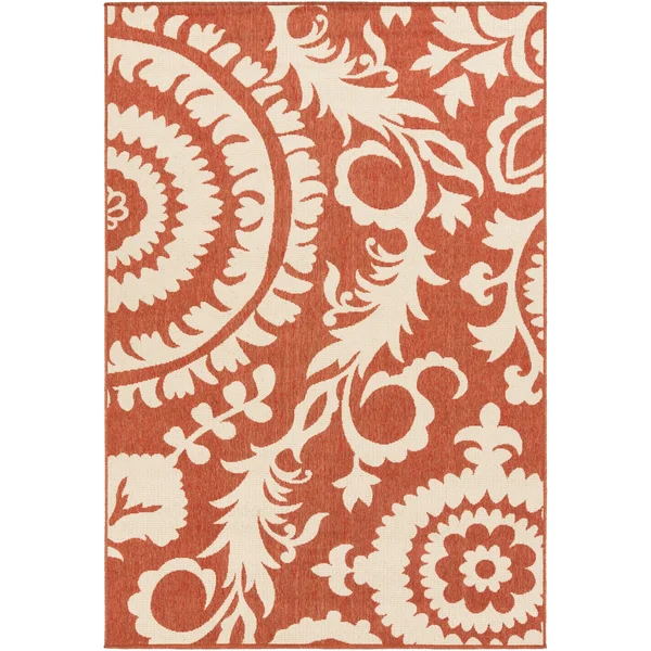 2x8 ft Surya Big Pine Floral Indoor Outdoor Rug, Red