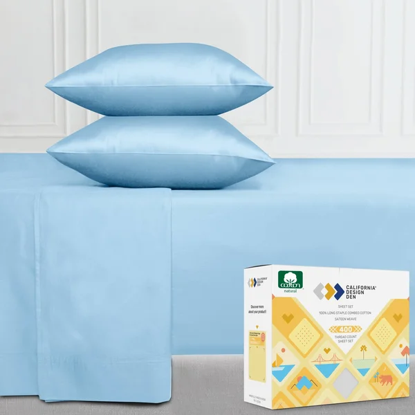 Everyday Soft Sateen Solid Sheet Set California King, Sky Blue, Sheet Set - 100% Cotton - 400 Thread Count