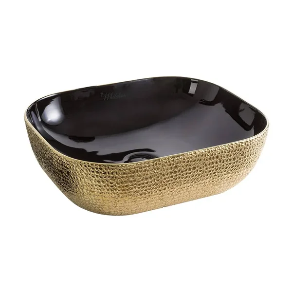 Whitehaus Collection Isabella Plus Rectangular Vessel Bathroom Sink - Black/Gold