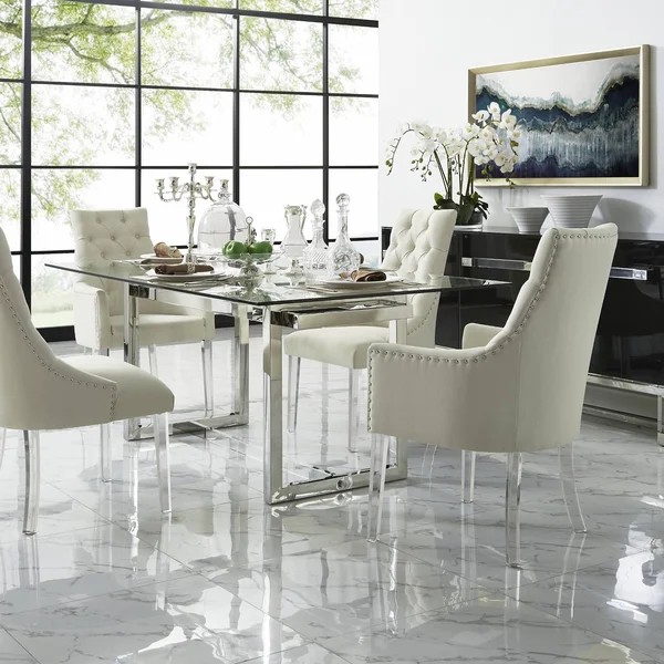 Inspired Home Dining Chair Acrylic Legs Cream White - Linen