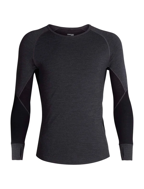 Icebreaker Men's 260 Zone Long Sleeve Crewe Shirt, Jet Heather/Black, Size L by Campman