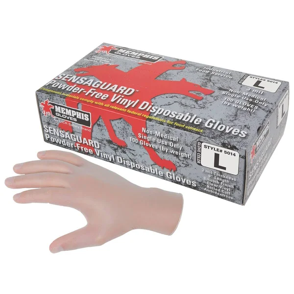 MCR Safety 5014L Vinyl Disposable Industrial Food Service Grade POWDERFREE Gloves, Large
