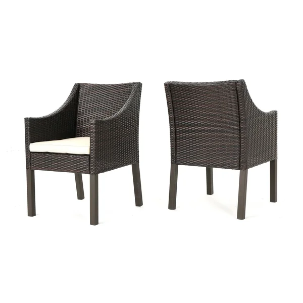 Christopher Knight Home Antibes Outdoor Wicker Dining Chairs with Cushions by - Brown