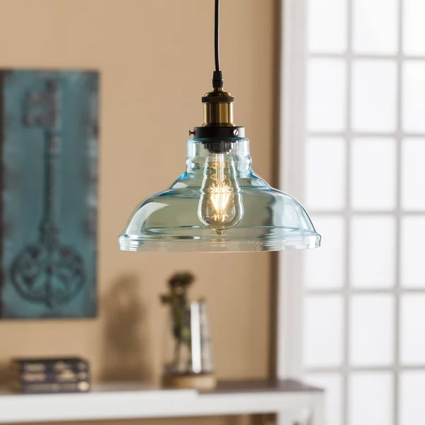 Southern Enterprises LT1835 Gracelyn Soft Aqua Colored Glass Bell Pendant Lamp