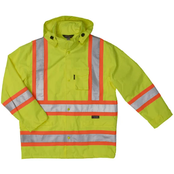 toughduck Safety Rain Jacket in Black Size X-Small Polyester, All Seasons Uniforms