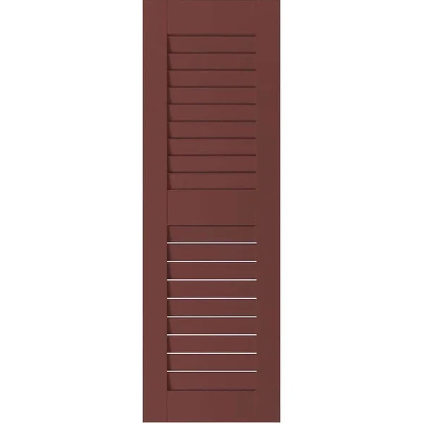 Ekena Millwork 12 in. x 60 in. Exterior Real Wood Pine Louvered Shutters Pair Cottage Red