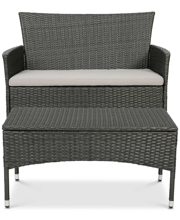 Hawawa Outdoor Wicker Chat Set with CUSHION, Grey, Silver Grey