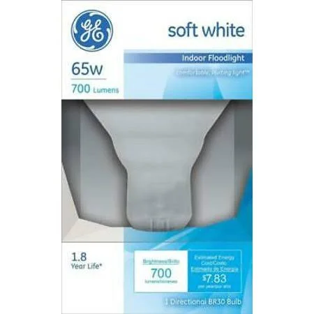 6unit GE 20331 R30 Reflector Floodlight Bulb, 65 Watts, Lumen 700