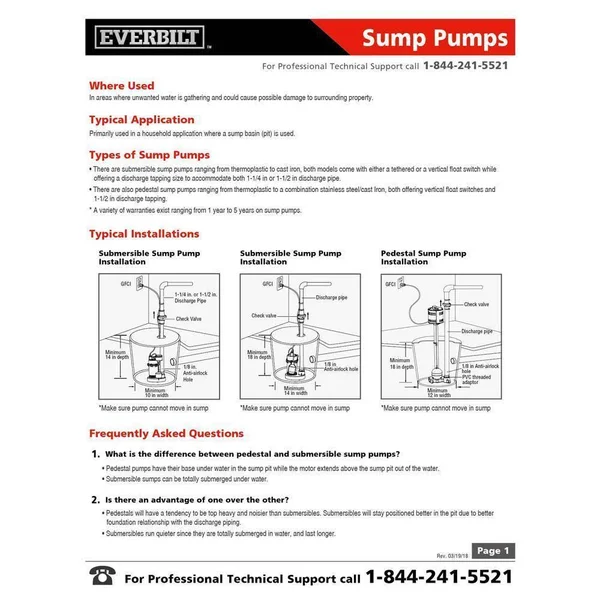 Everbilt 1/3 HP Submersible Sump Pump with Vertical