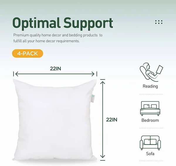 ACANVA Hypoallergenic Pillow Insert Form Cushion Sham - 22-4Pack, White, 4 Piece