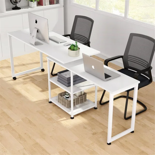 55 inch Corner Computer Desk, Reversible L-Shaped Desk 360癛otating - Black