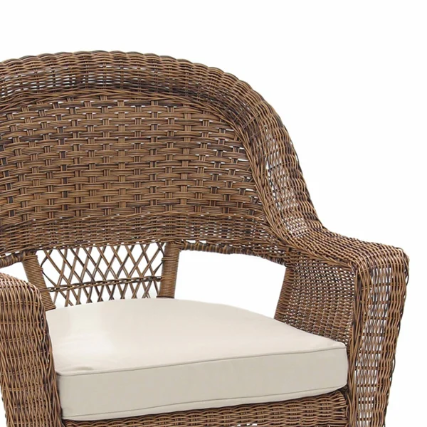 Jeco W00205-C_2-FS001-CS Honey Wicker Chair with Ivory Cushion - Set of 2