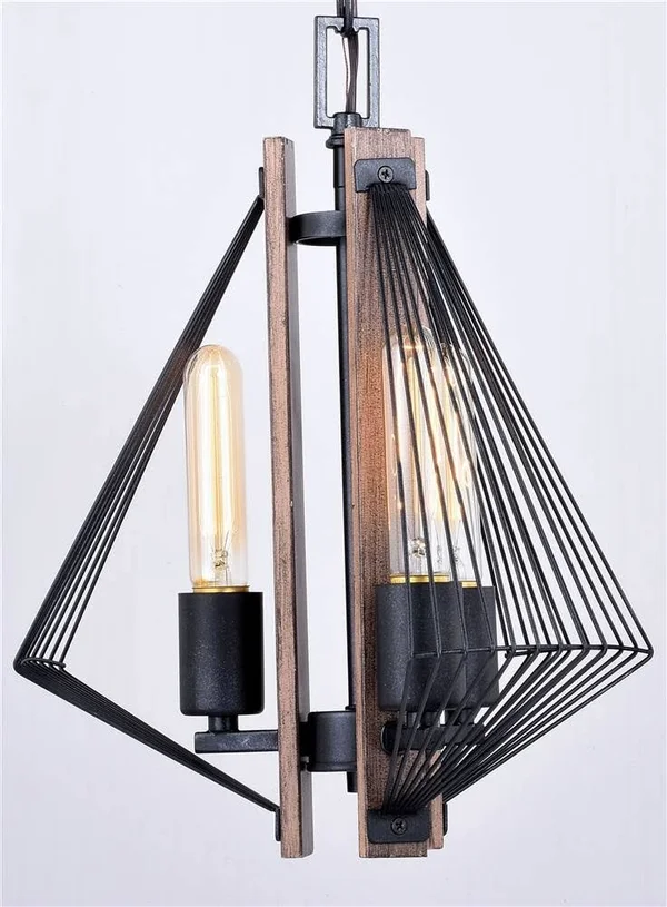 Vaxcel Dearborn 3 Light Pendant - Black Iron/Burnished Oak P0265