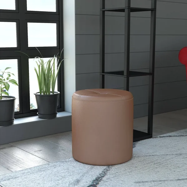 Porch & Den Lodo Wynkoop Round Upholstered Stool Ottoman - Black