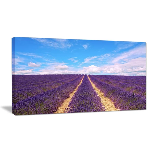 Design Art Blooming Lavender Flower Field - Oversized Landscape Wall Art Print - Blue - 60 in. Wide x 28 in. High