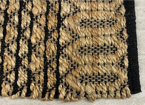 LR Home Woven Black 2 ft. x 5 ft. Trellis Geometric Natural Jute Area Rug