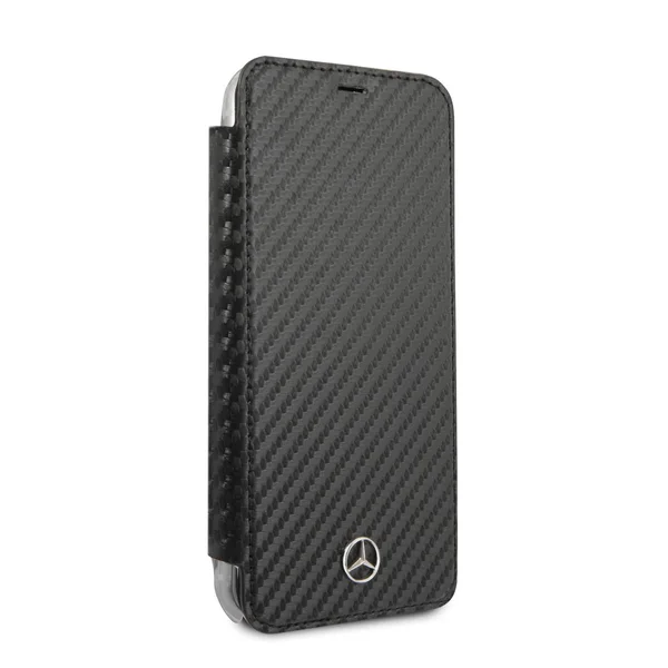 Mercedes-Benz Hard Case P.U. Leather Carbon Fiber Effect Wallet - iPhone SE/8/7 Black