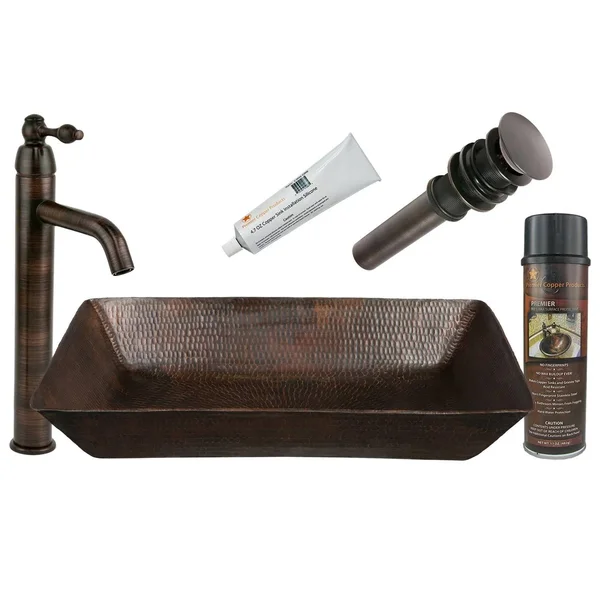Premier Copper Products - BSP1_VREC2014DB Vessel Sink - Faucet and Accessories Package