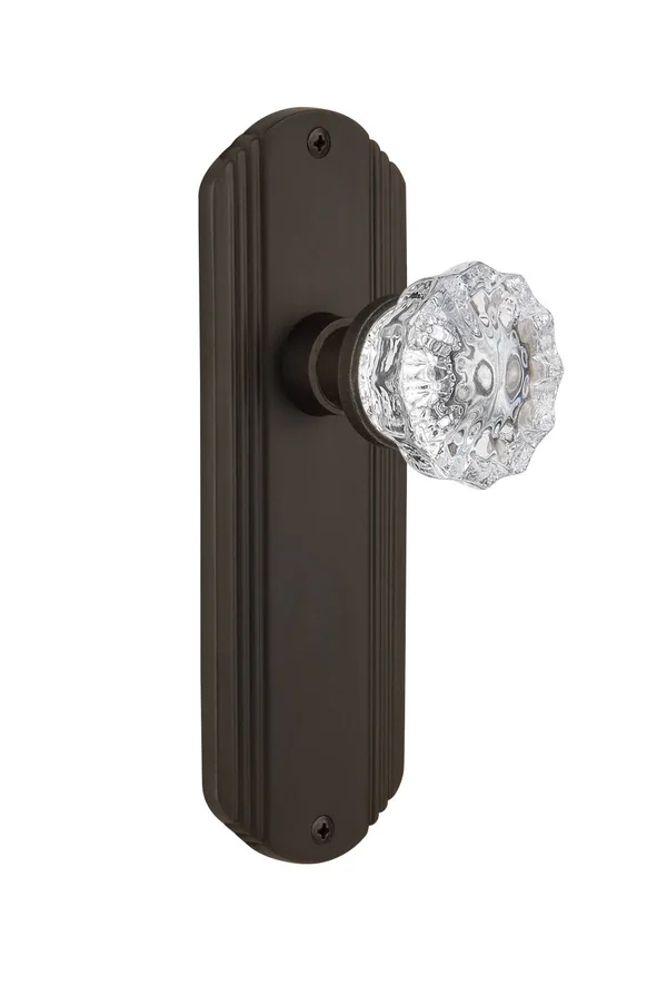 Nostalgic Warehouse 706104 Deco Plate Single Dummy Crystal Glass Door Knob, Oil-Rubbed Bronze
