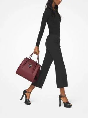 Michael Kors Collection, Bancroft Large Pebbled Calf Leather Satchel, Red, One Size