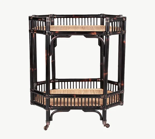 Pottery Barn Kelona 27x22 Rattan Bar Cart - Aged Black
