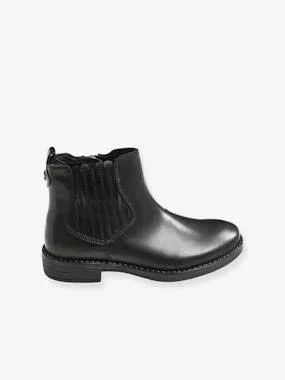Leather Boots with Elastic - for Girls Black