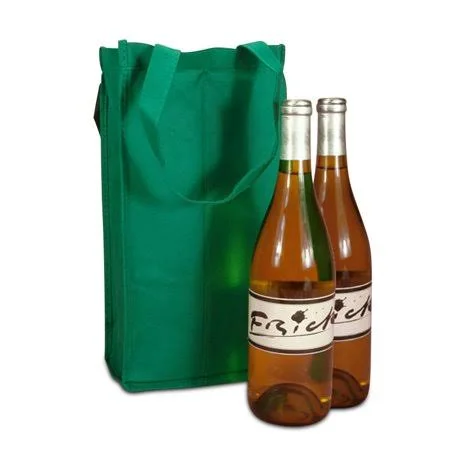 Green 2-Bottle Fabric Wine Bags 7 inch x 4 inch x 14 inch, Quantity: 25 by Paper Mart