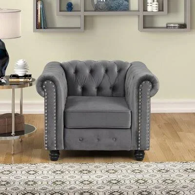 Eisner 39x22 Wide Tufted Velvet Armchair House of Hampton Fabric: Gray Velvet