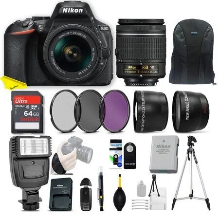 Nikon D5600 Dslr Camera + 18-55mm VR + Filters + 64GB Saving Kit, Black