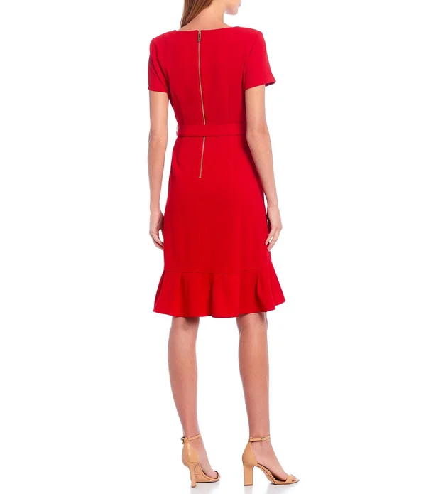 Calvin Klein Women's Ruffle Hem Belted Dress - Cream, 14