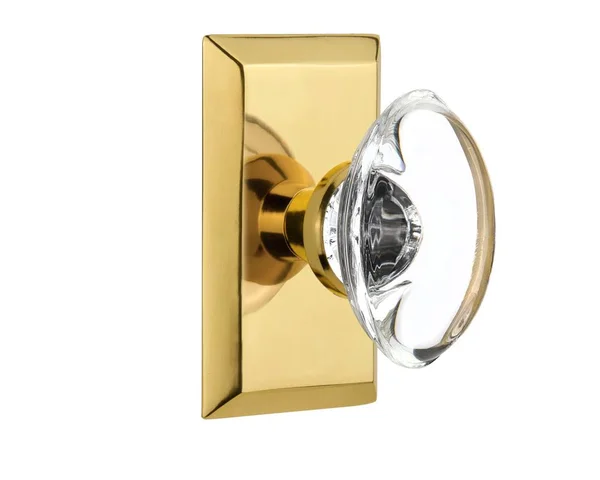 Nostalgic Warehouse 711659 Studio Plate Privacy Oval Clear Crystal Glass Door Knob, Polished Brass