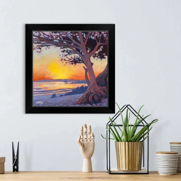 Carmel Beach, Black Framed Wall Art, 16x16, Great Big Canvas