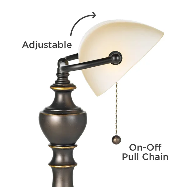 Regency Hill Traditional Piano Banker Table Lamp 16x22 High Antique Bronze Metal Alabaster Glass Shade for Office Table