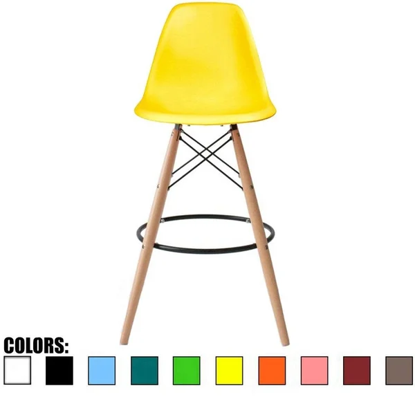 2xhome 25 inch Seat Designer Dsw Counter Stool Barstool with Backs Molded High Chair Kitchen Eiffel Wooden Work Armless Work - R