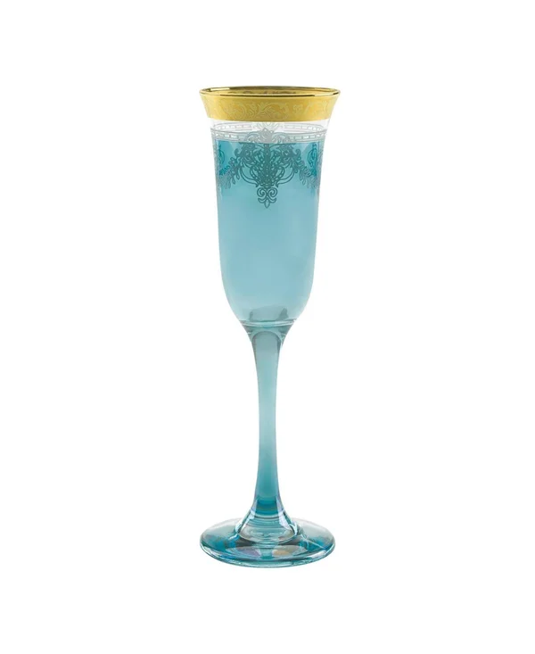 Lorren Home Trends Blue Flutes with Gold Band (Set of 6)