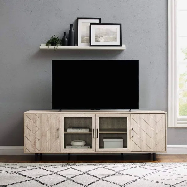 Walker Edison 70x22 Herringbone Groove 4 Door TV Stand - Birch