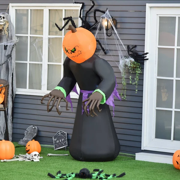 HOMCOM 7ft Tall Inflatable Halloween Pumpkin Reaper Light Up Yard Decoration with LED Lights and Fan