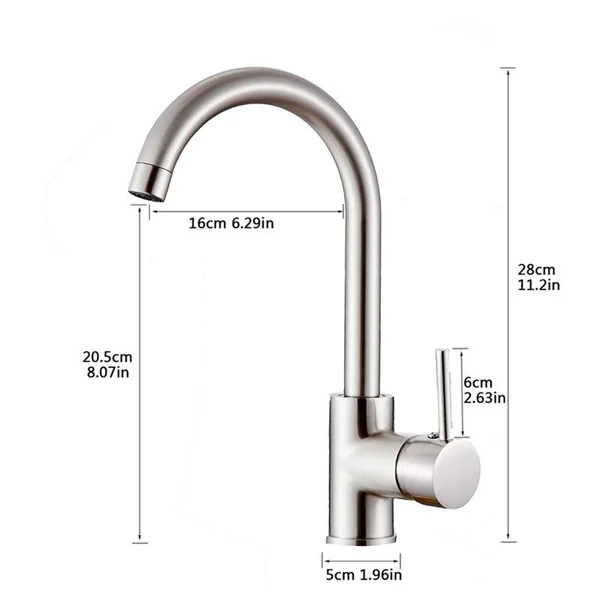 Modern Single Handle Kitchen Sink Faucet - 1 Hole Mounted - Silver