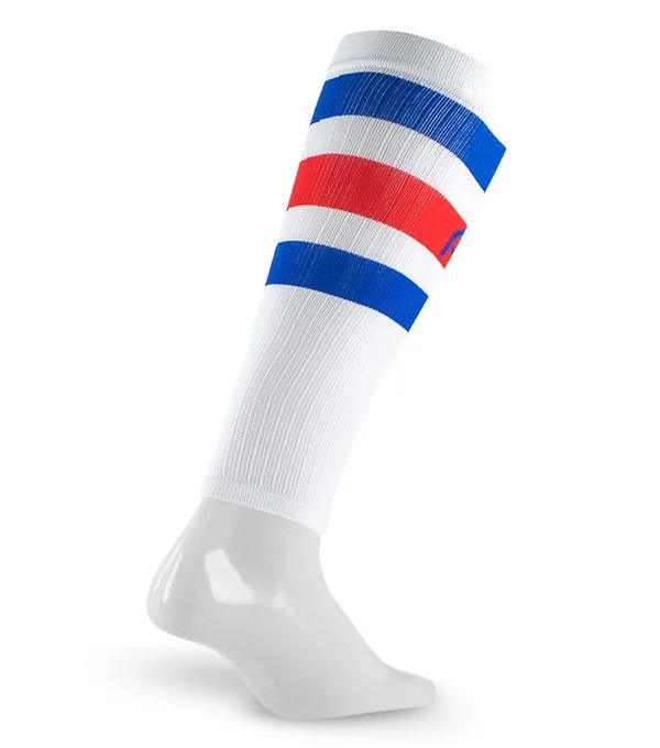 Pro Compression Calf Sleeves - White, Red & Blue Stripe, S/M, Best Compression Sleeves for Men, Women, Running, Sports