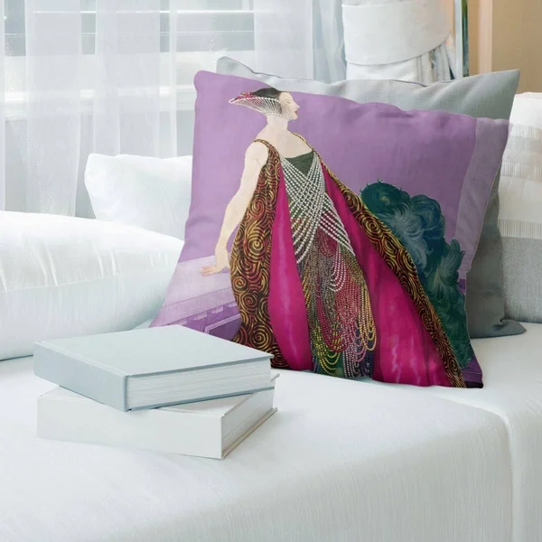 Porch & den &Art Nouveau Design Throw Pillow - 16 x 16 - Purple & Pink - Synthetic Fiber