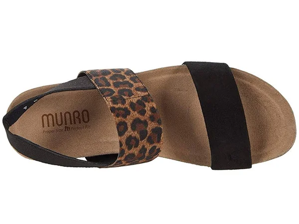Munro Pisces Black Leopard Sandal (Women) 10.5, WW, Black Leopard